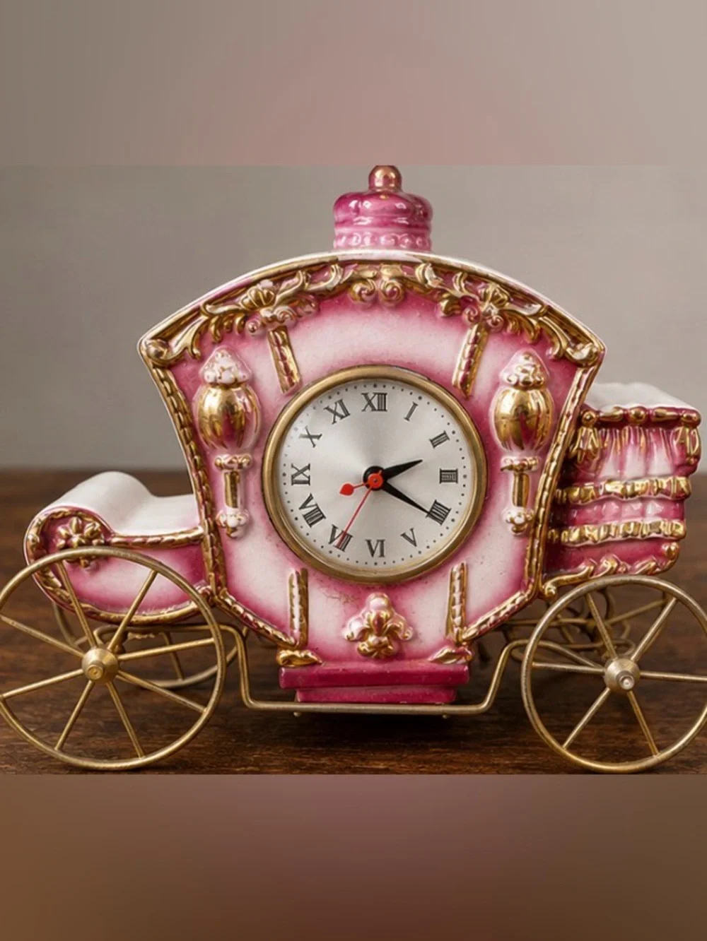 Vintage Oxford Metal spinning Princess Carriage Clock -Ceramic/ Electric/ Glam